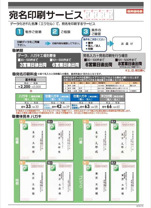 宛名書き 宛名印刷 宛名入力サービス はんこ屋さん21 山形店 山形市 上山市 天童市 寒河江市 米沢市 印鑑 ゴム印 名刺 封筒 伝票 Tシャツ カレンダー 年賀状